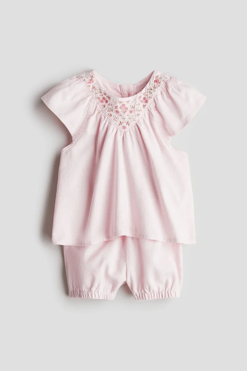 اتش اند ام طقم من قطعتين من مزيج الكتان